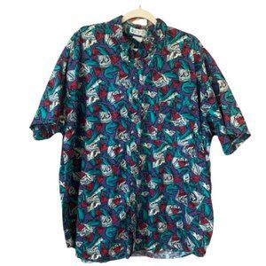 Vintage Men's Columbia Fish Print Short Sleeve Button Down Shirt GUC